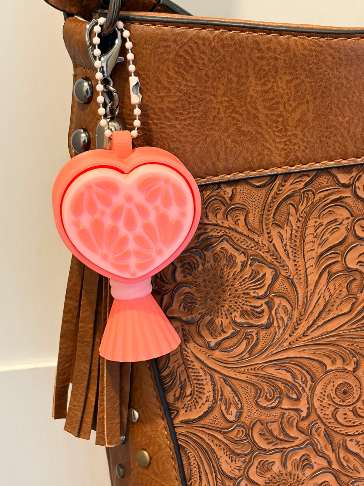 Heart Tassel Fidget Clicker | 3D Printed Floral Heart Click Charm Bag Purse Keychain | Sensory Toy Boho Fringe