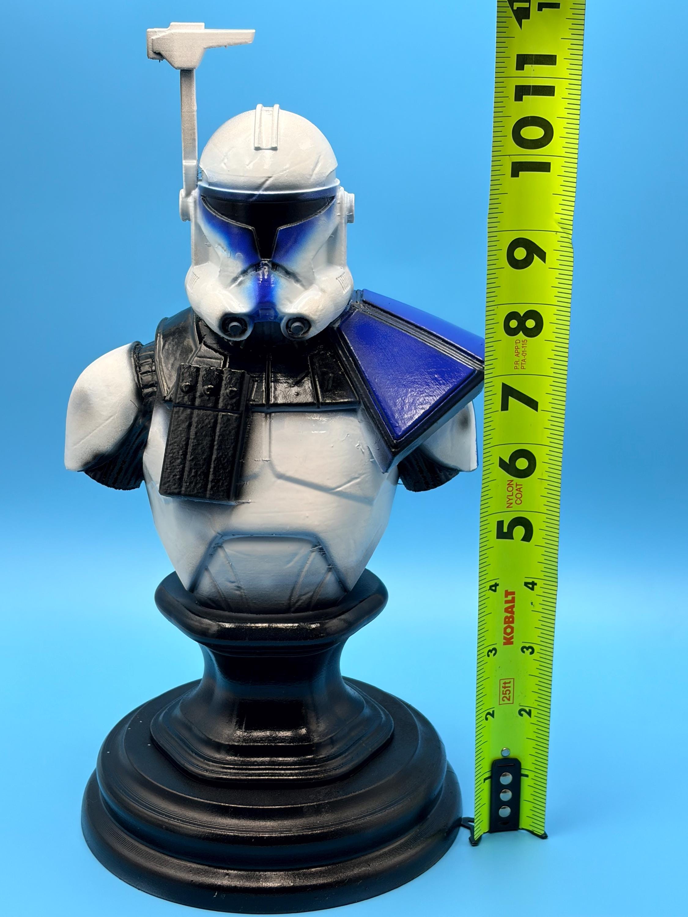 Clone Commander Helmet Bust – Blue Battle-Worn 3D Printed Decor