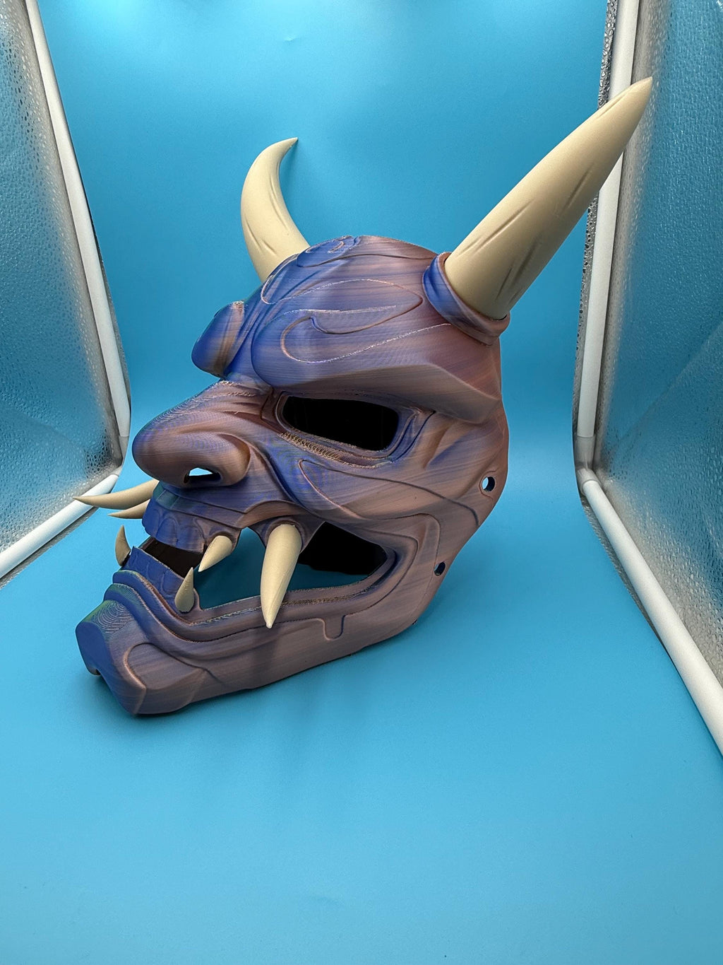 Japanese-Inspired Oni Demon Mask | 3D Printed Cosplay / Display Mask | blue & Bone