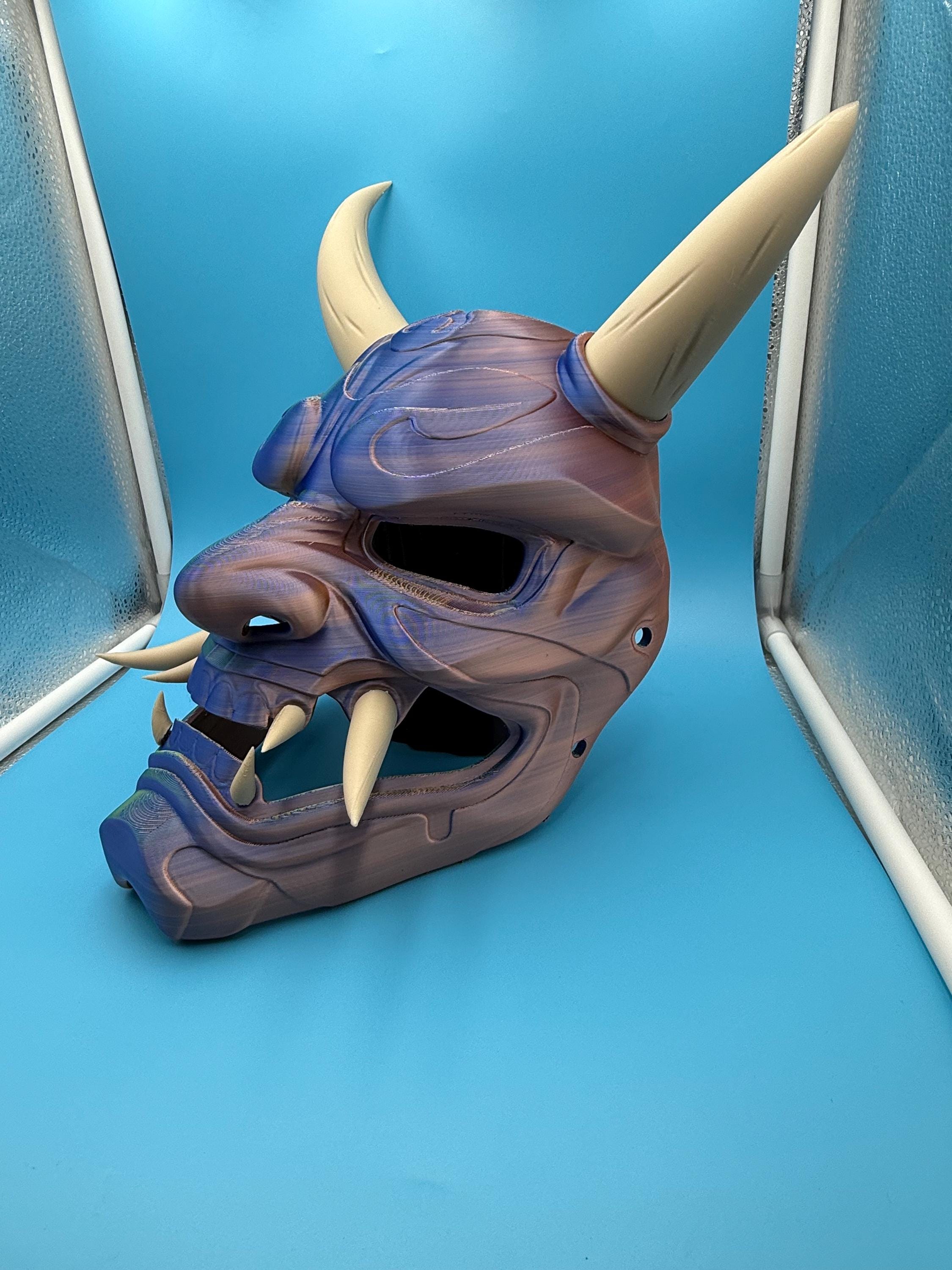 Japanese-Inspired Oni Demon Mask | 3D Printed Cosplay / Display Mask | blue & Bone