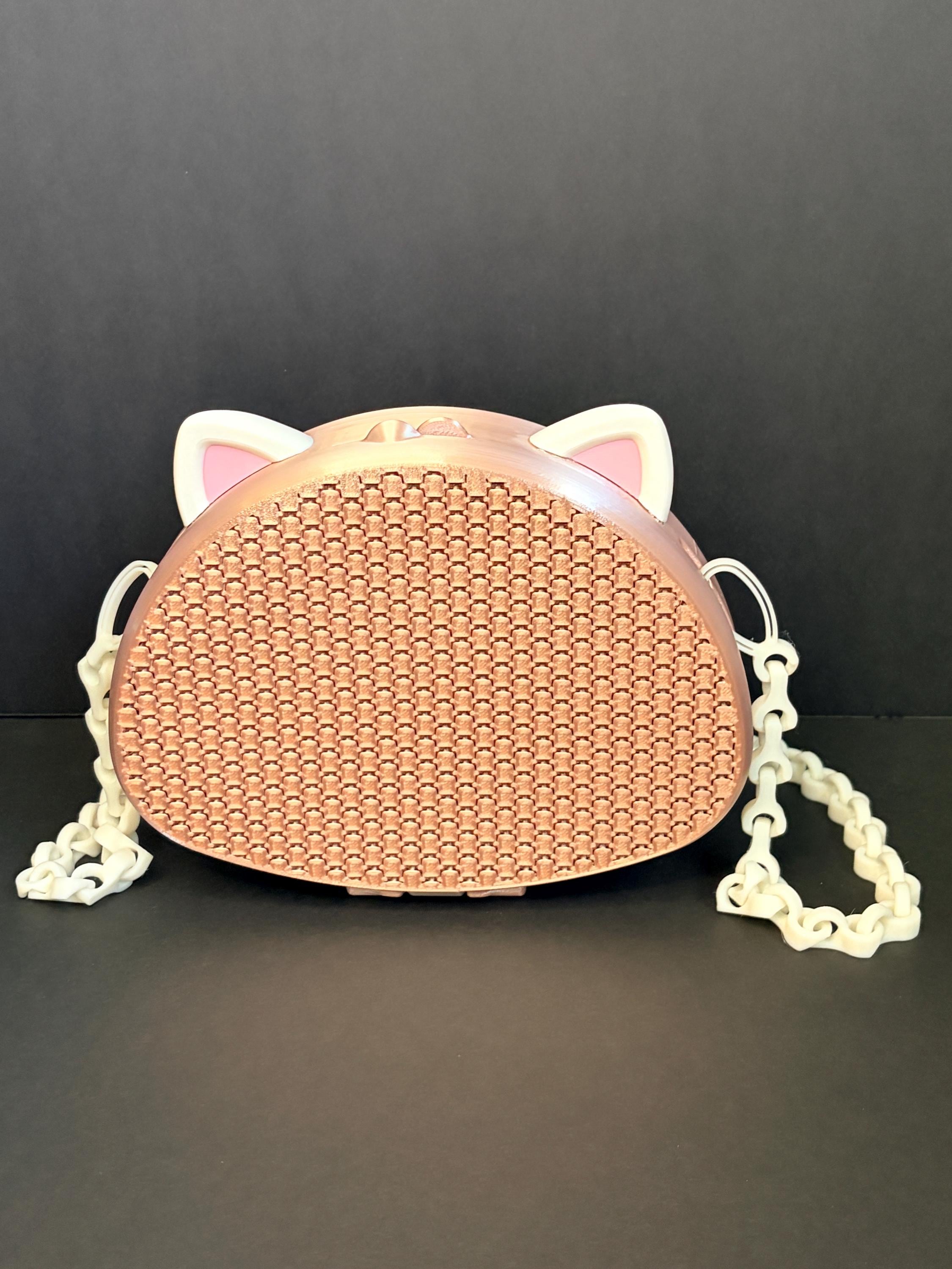 Cat Purse Crossbody Bag with Chain Strap — Woven Lattice Kitten Clutch — Cat Mom Gift