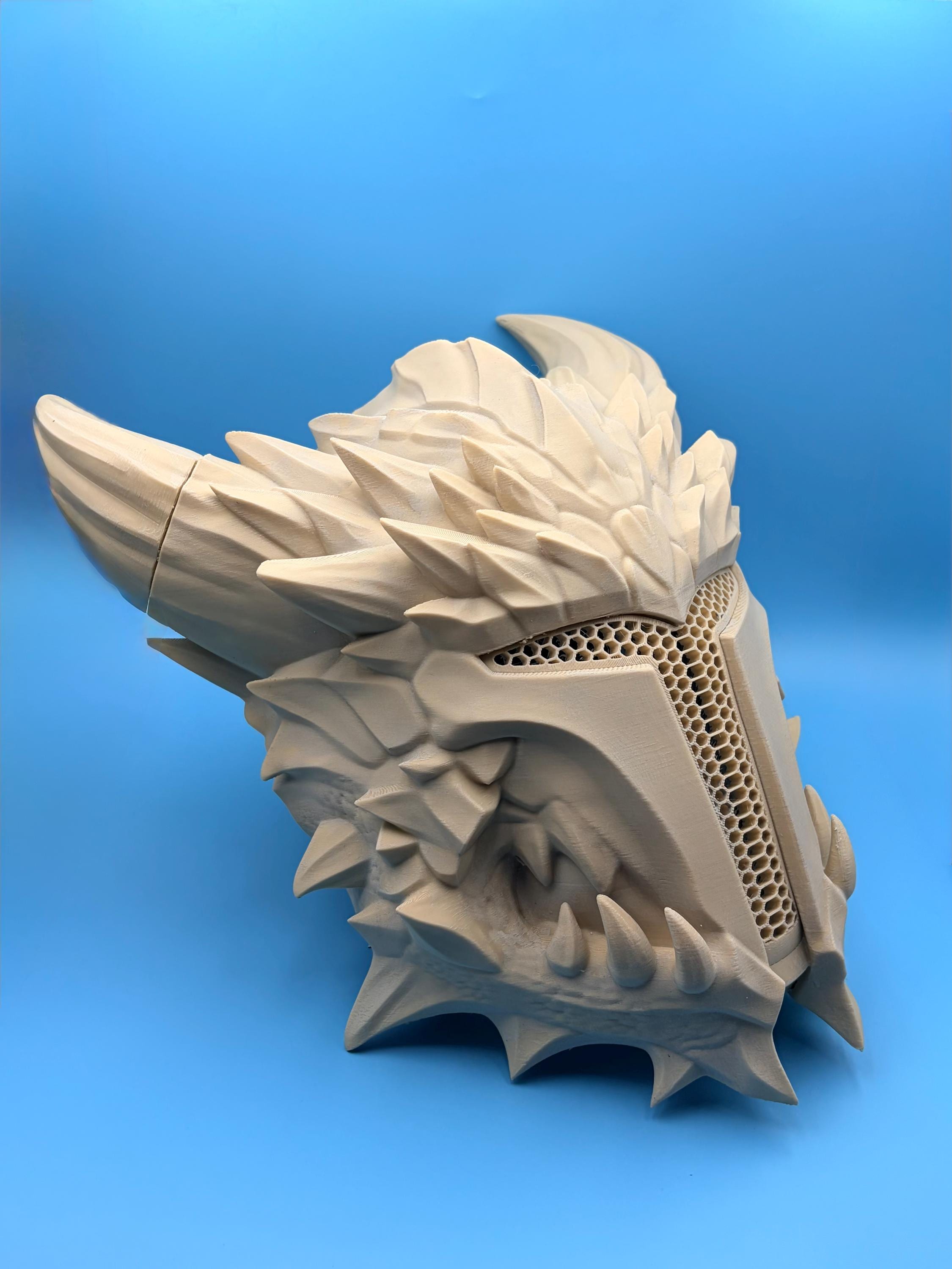 3D Printed Spiked Dragon Helmet | Primed Cosplay Armor Prop