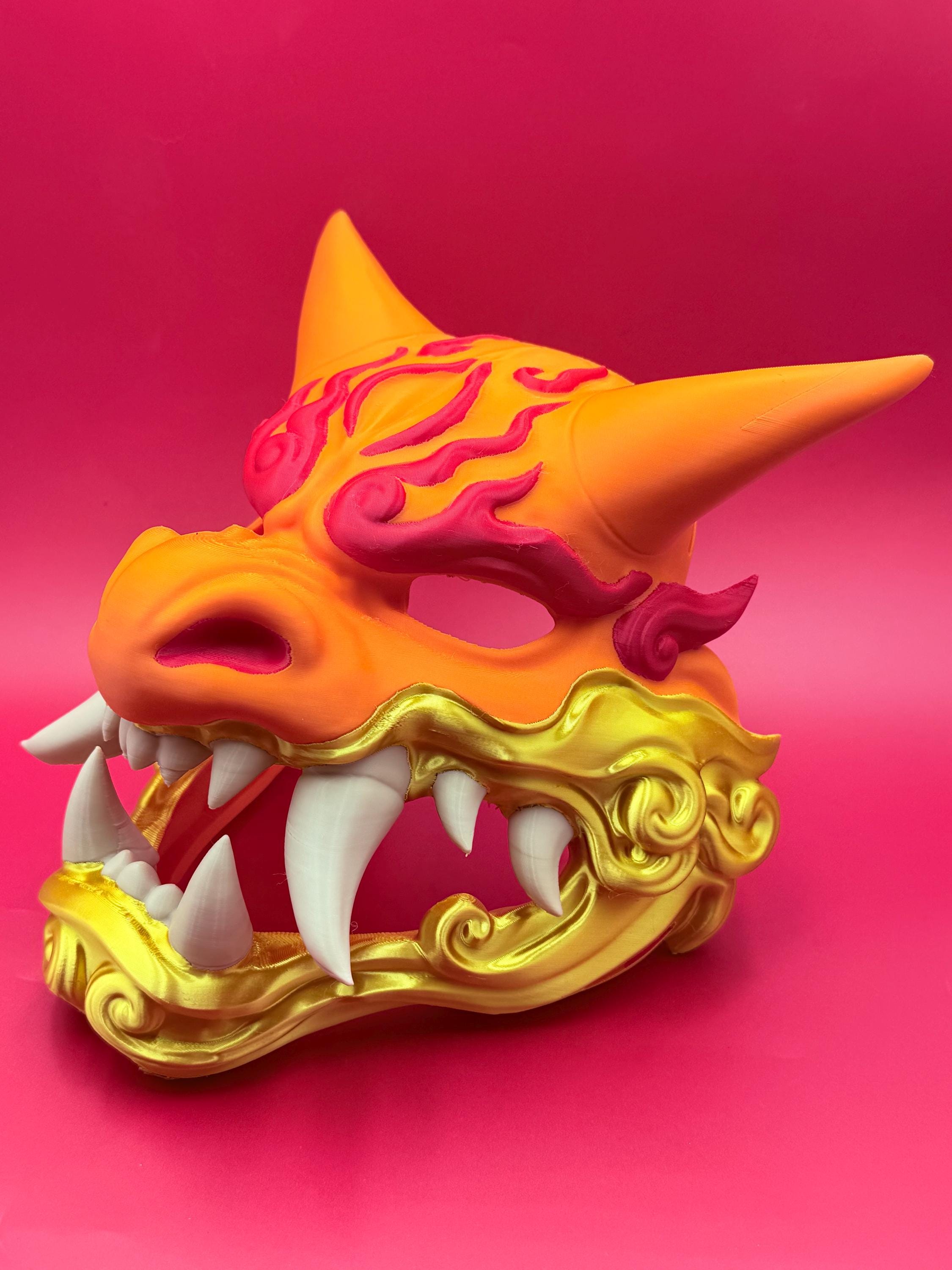 Fire Dragon Mempo Mask | Samurai Anime Wall Art