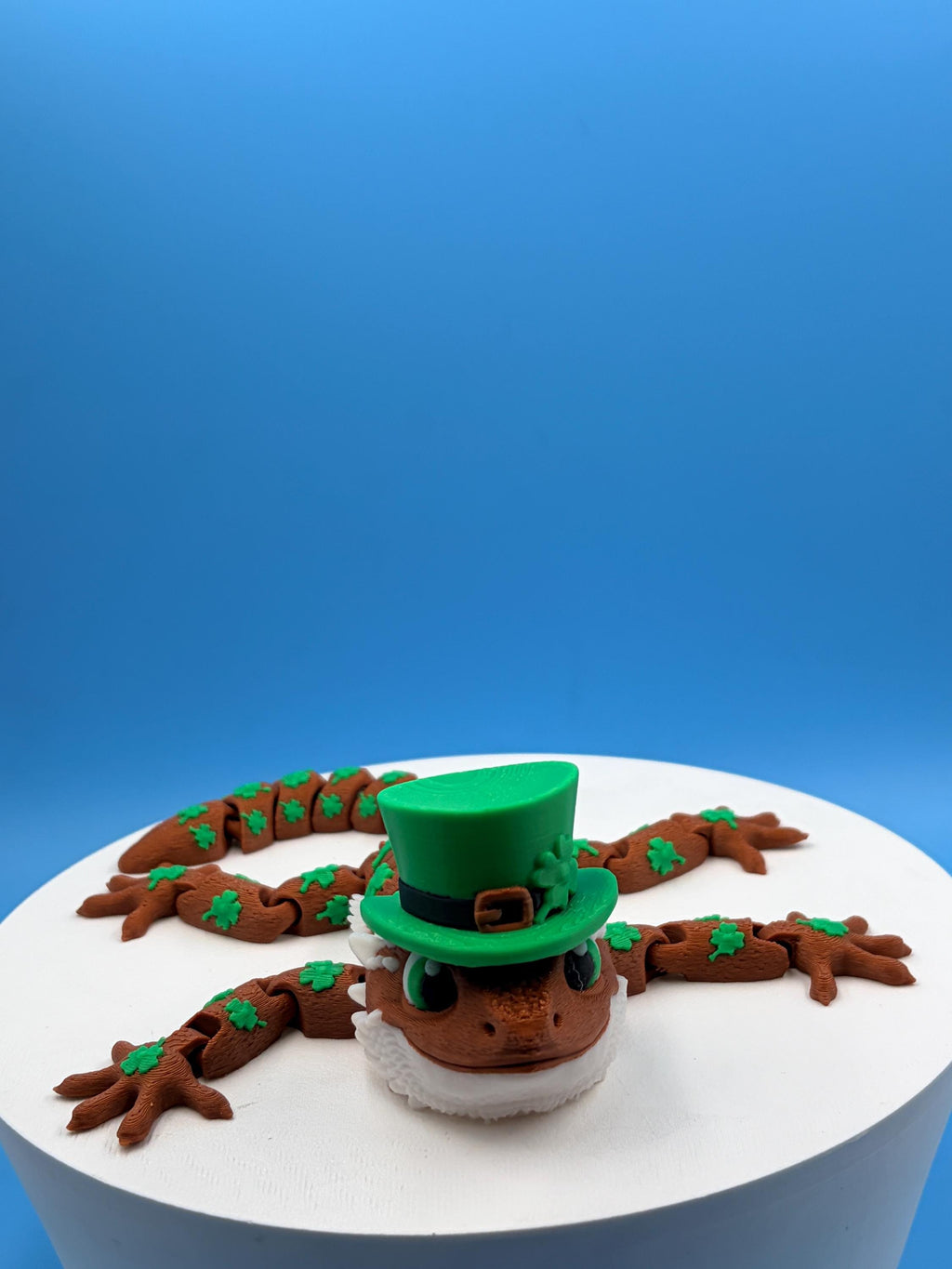 Flexi Bearded Dragon St. Patrick's Day Toy | Articulated 3D Printed Lizard with Leprechaun Hat