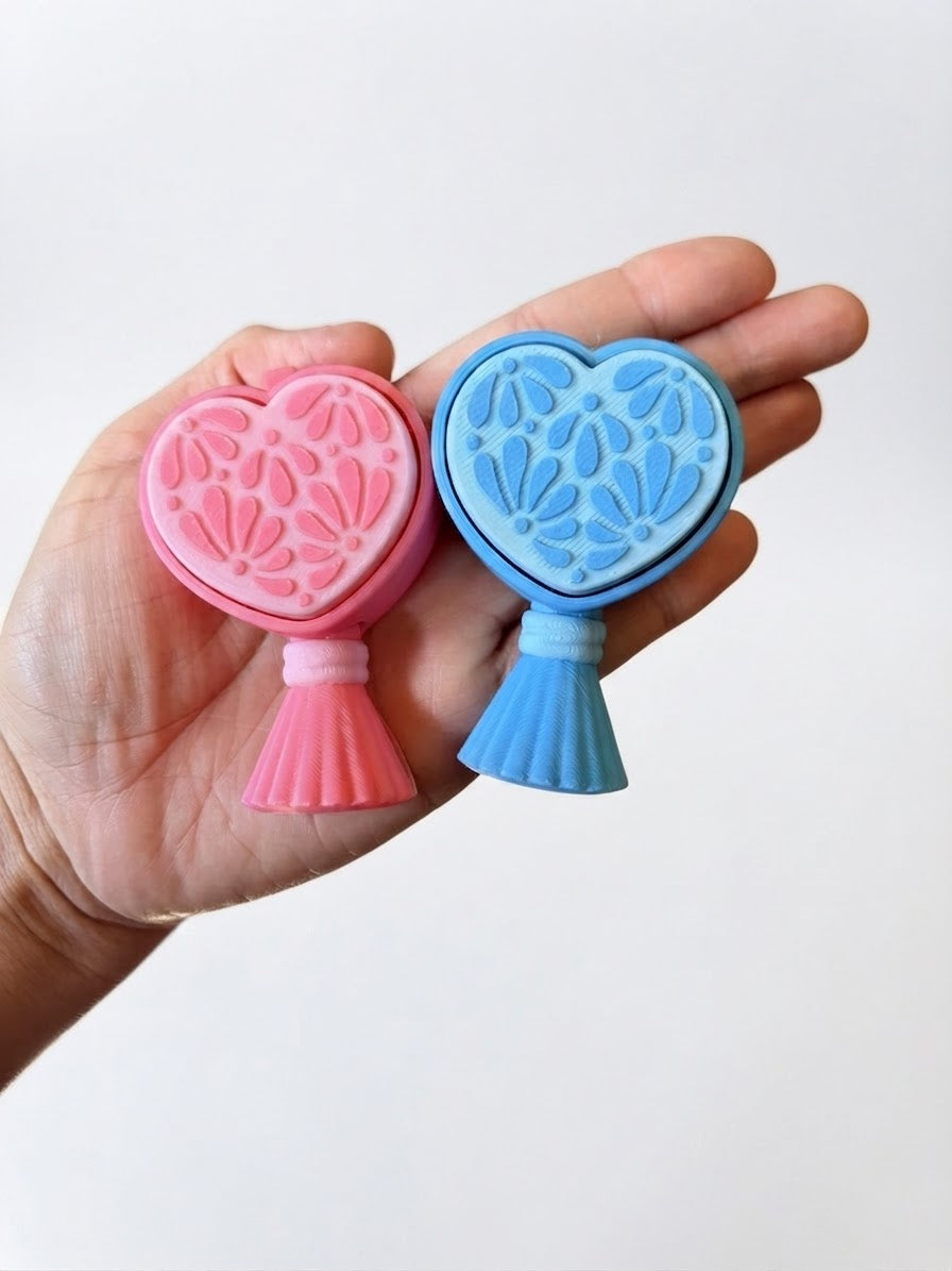 Heart Tassel Fidget Clicker | 3D Printed Floral Heart Click Charm Bag Purse Keychain | Sensory Toy Boho Fringe