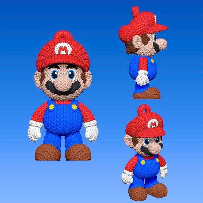3D Printed Knit Style Plumber Figure | 8.5 Inch Crochet Look Character Display