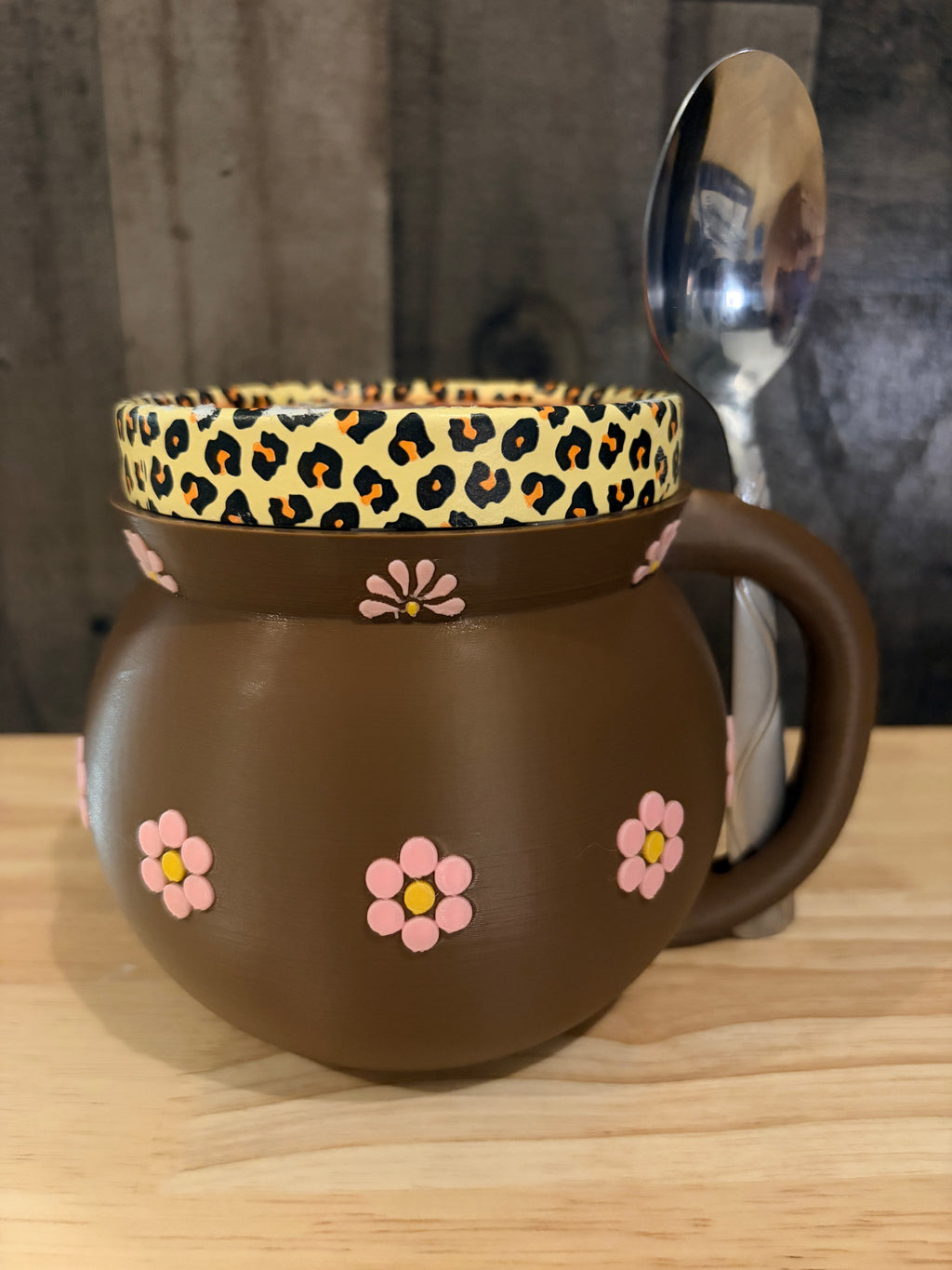 Jarrito Style Ice Cream Pint Holder | 3D Printed Cozy with Spoon Slot | Pink Brown or Blue Floral Design