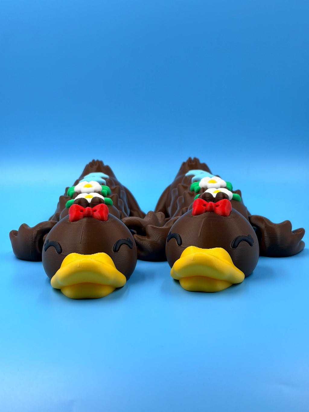 Articulated Duck Figurine | Poseable Flexi Fidget Toy with Flowers &amp; Stars | 3D Printed Cute Desk Gift