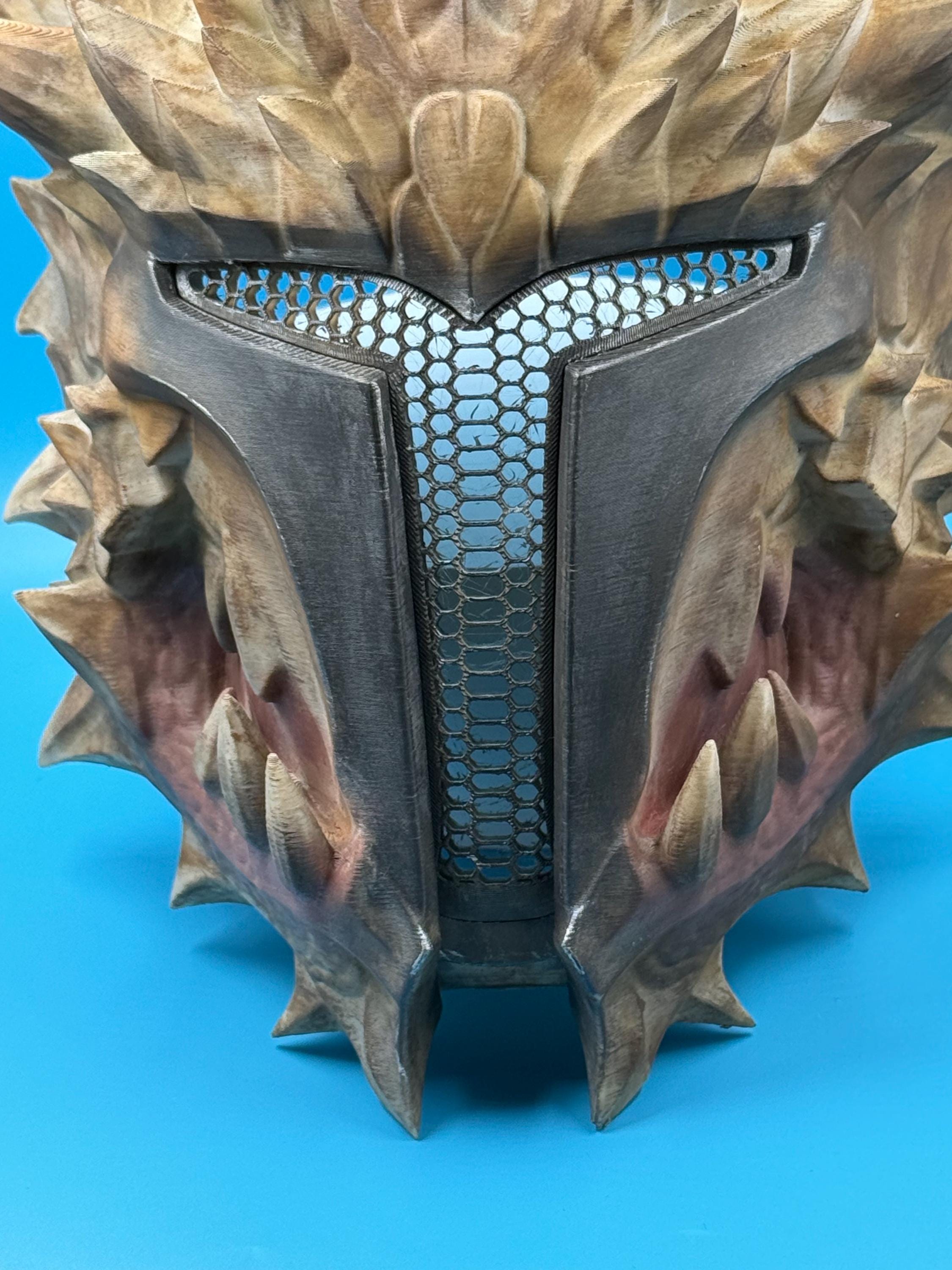 3D Printed Spiked Dragon Helmet | Primed Cosplay Armor Prop