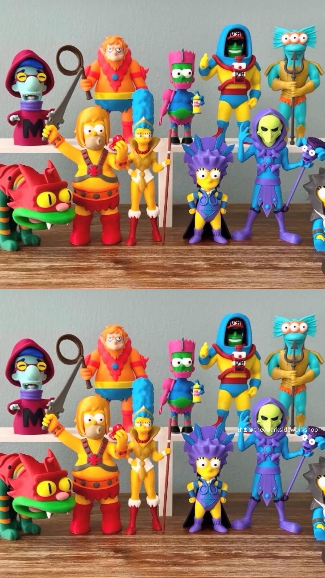 Springfield Family Warrior Mashup Figures | 3D Printed Collectibles, Cartoon Superhero Desk Decor