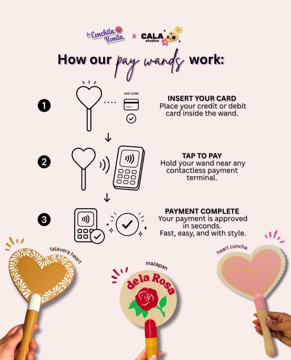 Tap to Pay Wand | Heart Concha & Mazapan de la Rosa | NFC Card Holder Wand | Cute Payment Wand