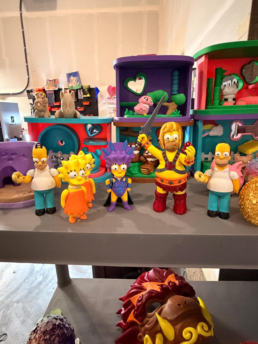 Springfield Family Warrior Mashup Figures | 3D Printed Collectibles, Cartoon Superhero Desk Decor