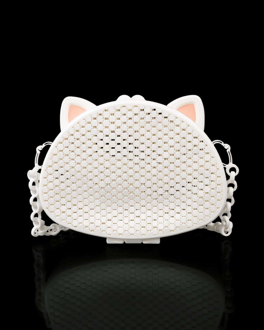 Cat Purse Crossbody Bag with Chain Strap — Woven Lattice Kitten Clutch — Cat Mom Gift