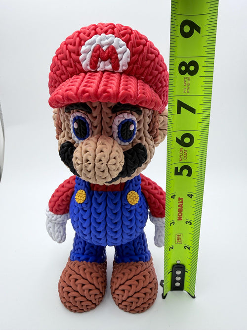 3D Printed Knit Style Plumber Figure | 8.5 Inch Crochet Look Character Display