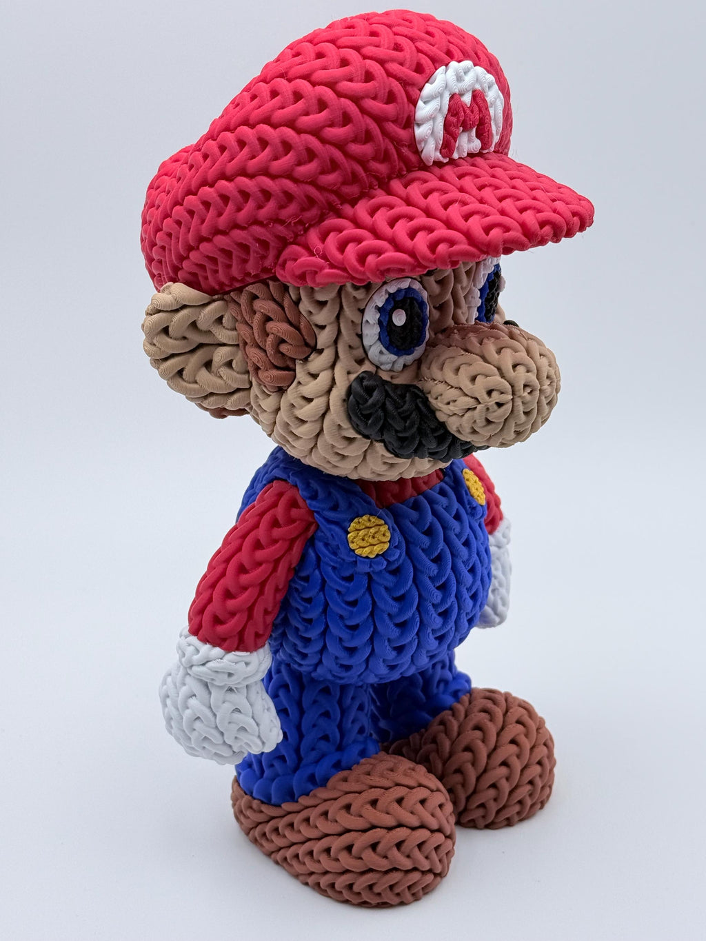3D Printed Knit Style Plumber Figure | 8.5 Inch Crochet Look Character Display