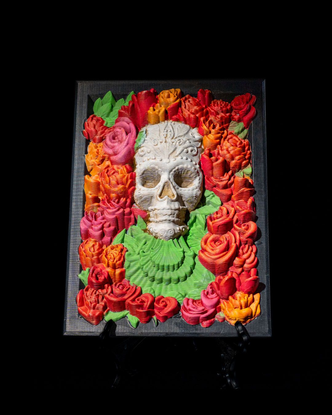 Bed of Roses Sugar Skull Wall Art | 3D Printed Floral Calavera Plaque | Day of the Dead Decor | Dia de los Muertos Gift | 21cm