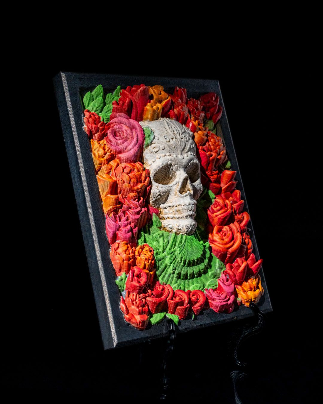 Bed of Roses Sugar Skull Wall Art | 3D Printed Floral Calavera Plaque | Day of the Dead Decor | Dia de los Muertos Gift | 21cm