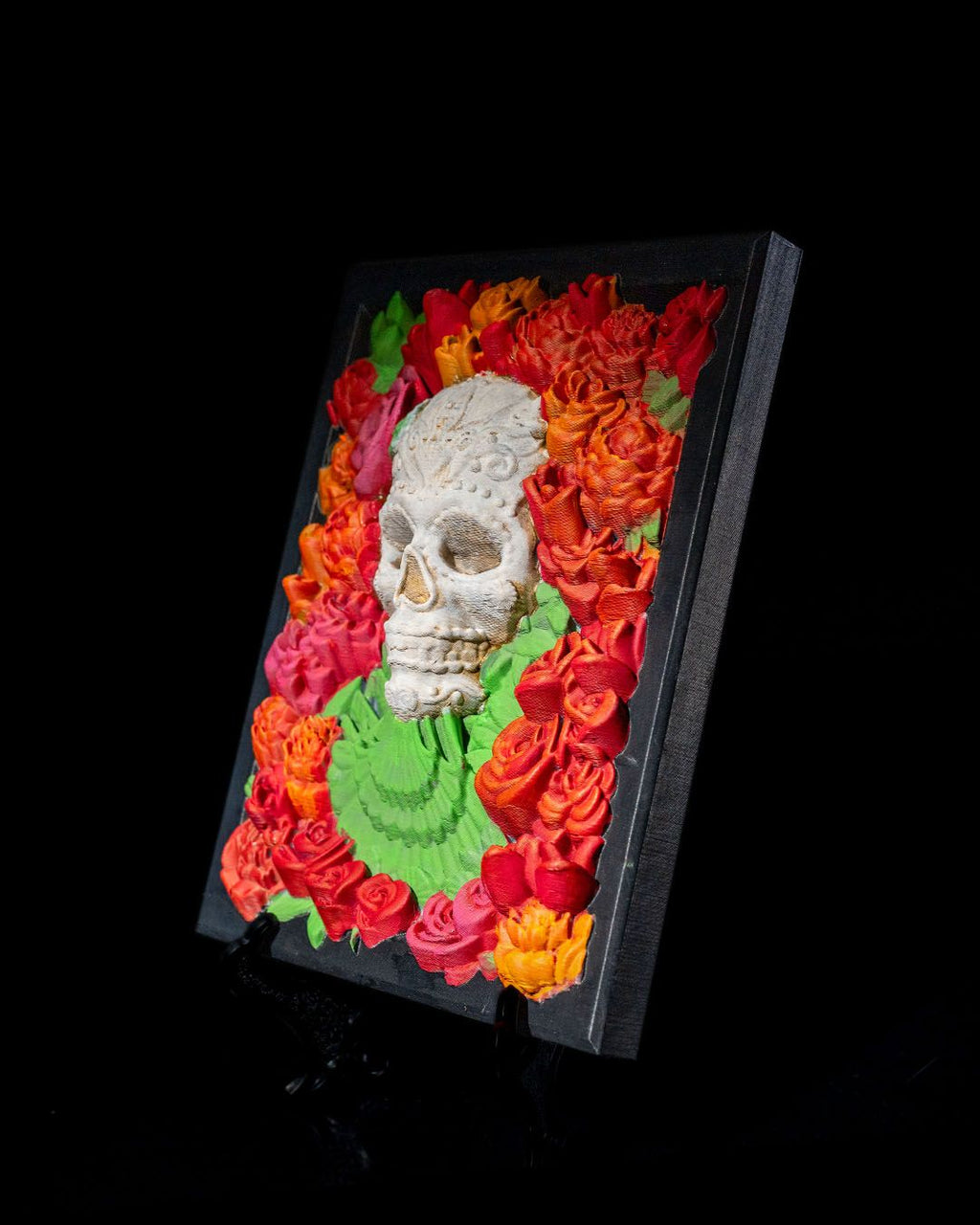 Bed of Roses Sugar Skull Wall Art | 3D Printed Floral Calavera Plaque | Day of the Dead Decor | Dia de los Muertos Gift | 21cm