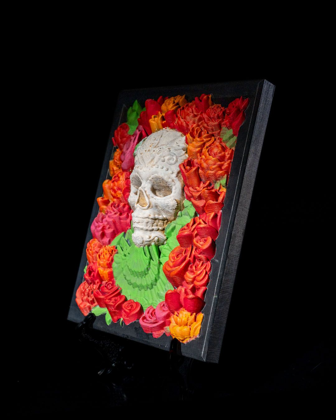 Bed of Roses Sugar Skull Wall Art | 3D Printed Floral Calavera Plaque | Day of the Dead Decor | Dia de los Muertos Gift | 21cm