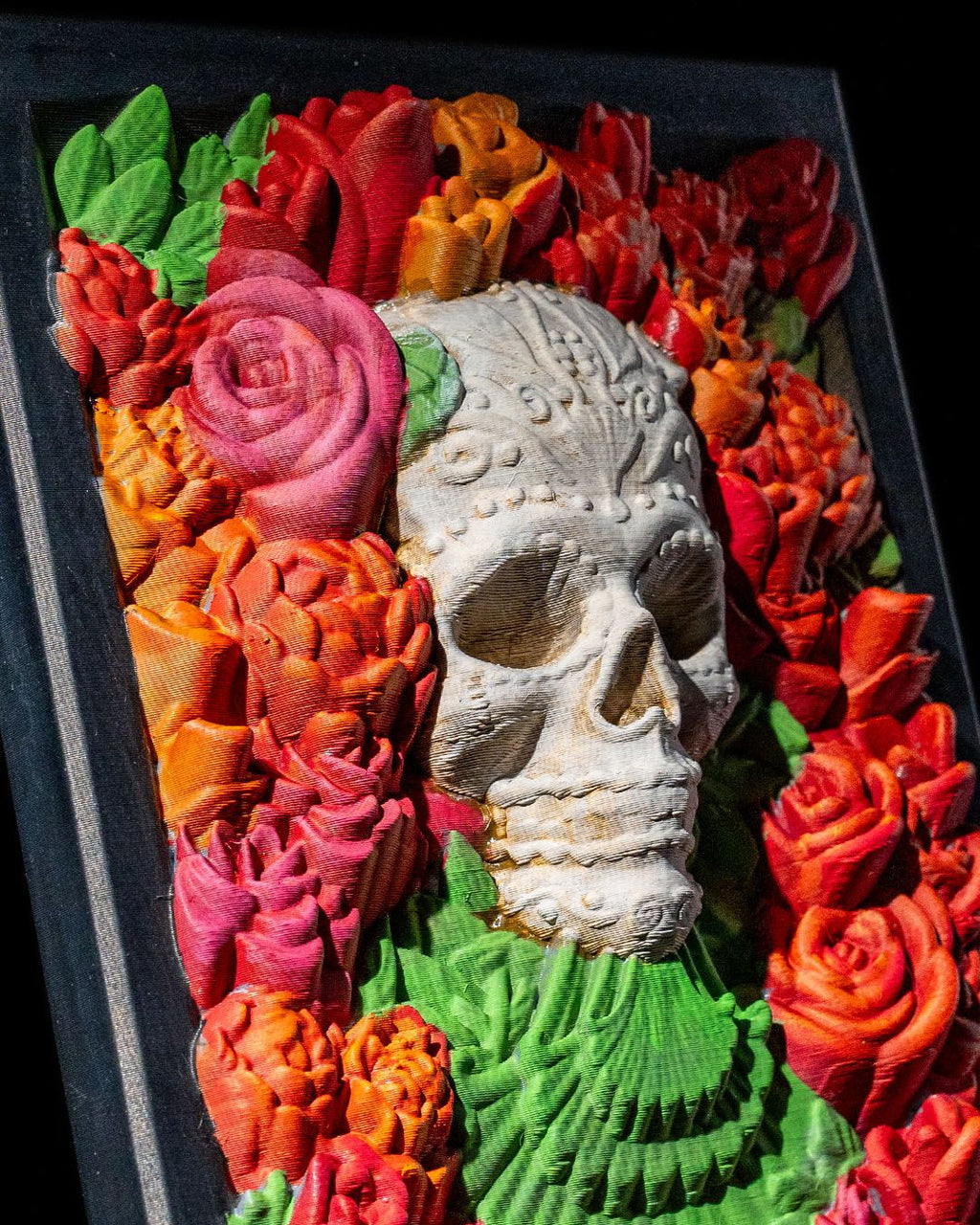 Bed of Roses Sugar Skull Wall Art | 3D Printed Floral Calavera Plaque | Day of the Dead Decor | Dia de los Muertos Gift | 21cm