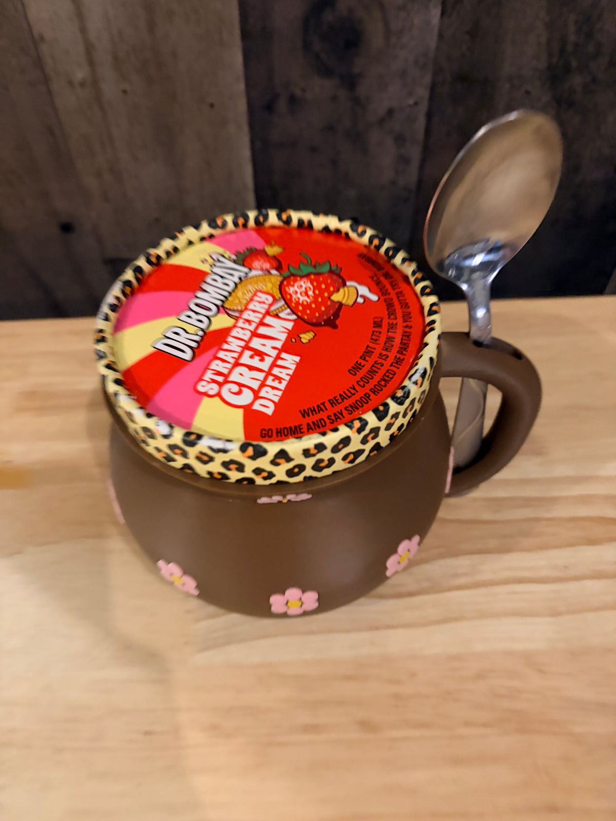 Jarrito Style Ice Cream Pint Holder | 3D Printed Cozy with Spoon Slot | Pink Brown or Blue Floral Design