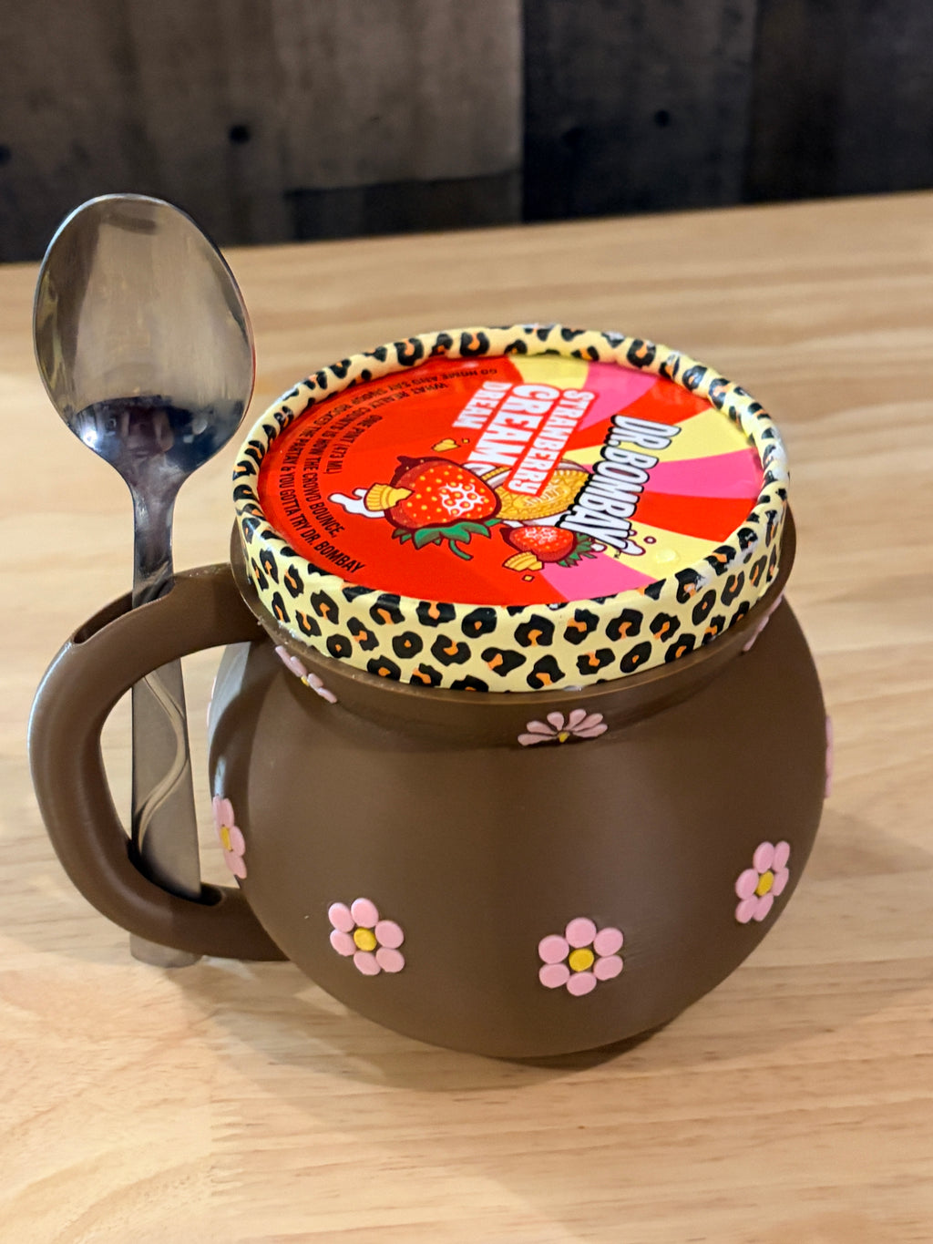 Jarrito Style Ice Cream Pint Holder | 3D Printed Cozy with Spoon Slot | Pink Brown or Blue Floral Design