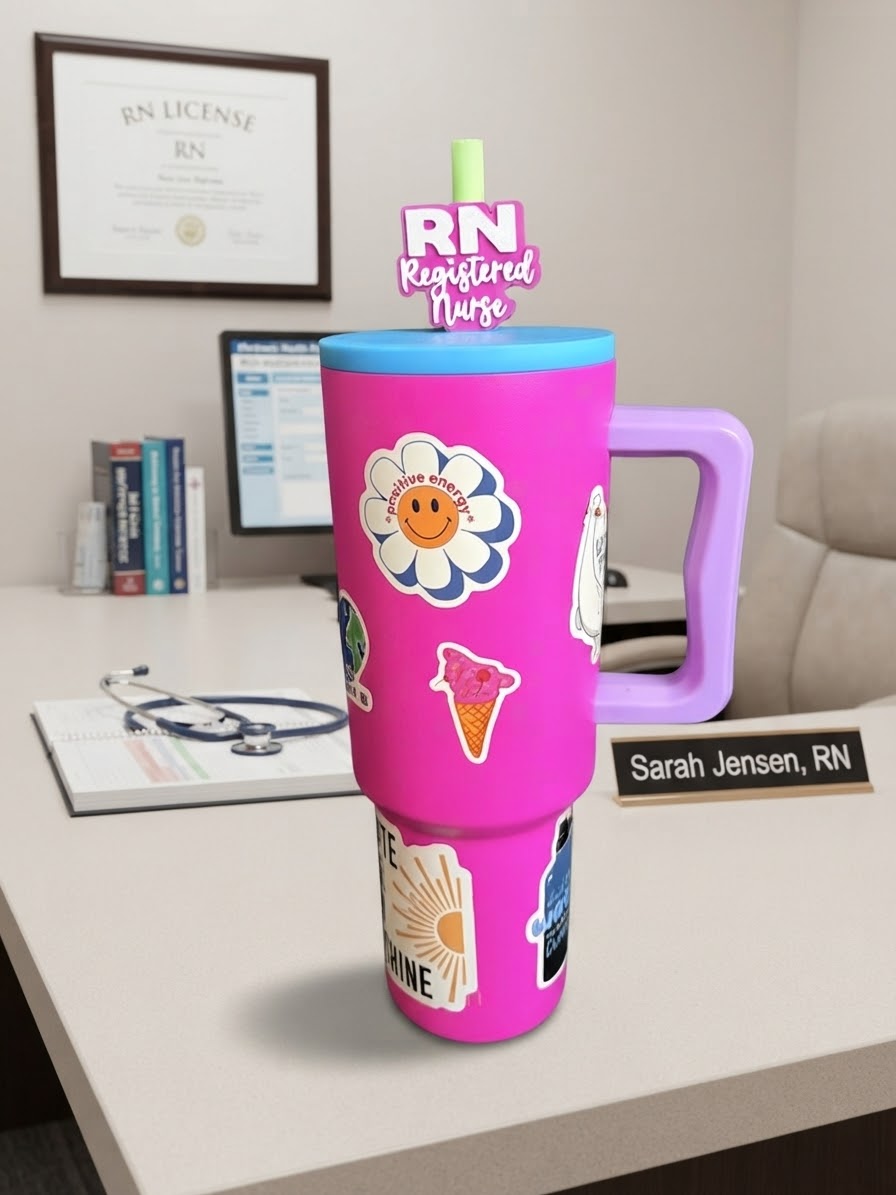 RN Registered Nurse Badge Reel, Bookmark & Straw Topper | Nurse Appreciation Gift | 3D Printed Pink Nursing Accessories | Nurse Grad Gift