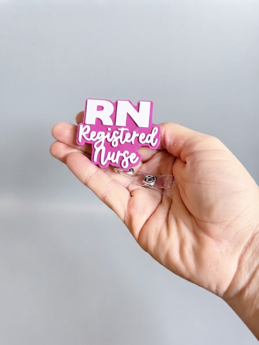 RN Registered Nurse Badge Reel, Bookmark & Straw Topper | Nurse Appreciation Gift | 3D Printed Pink Nursing Accessories | Nurse Grad Gift