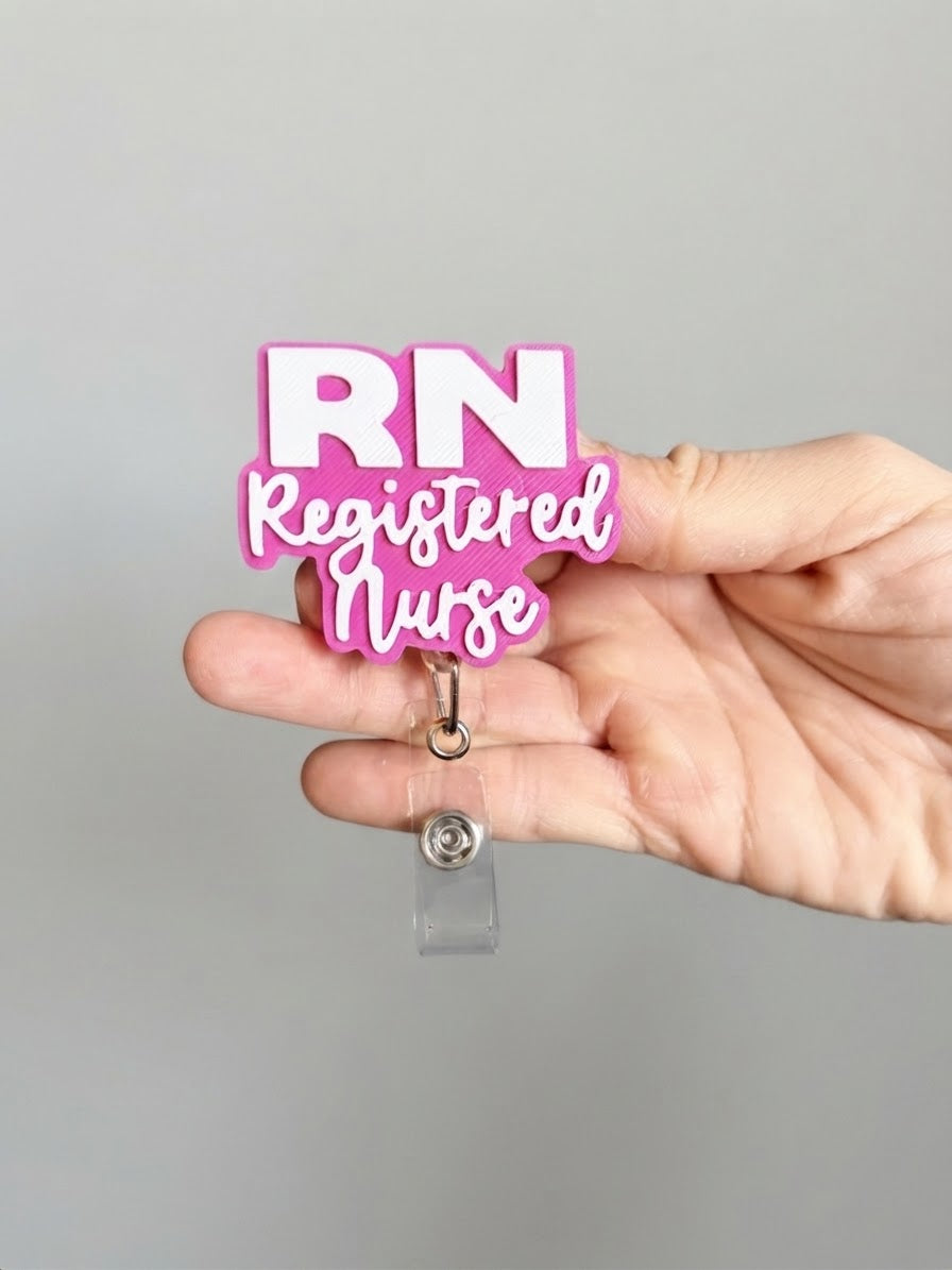 RN Registered Nurse Badge Reel, Bookmark & Straw Topper | Nurse Appreciation Gift | 3D Printed Pink Nursing Accessories | Nurse Grad Gift
