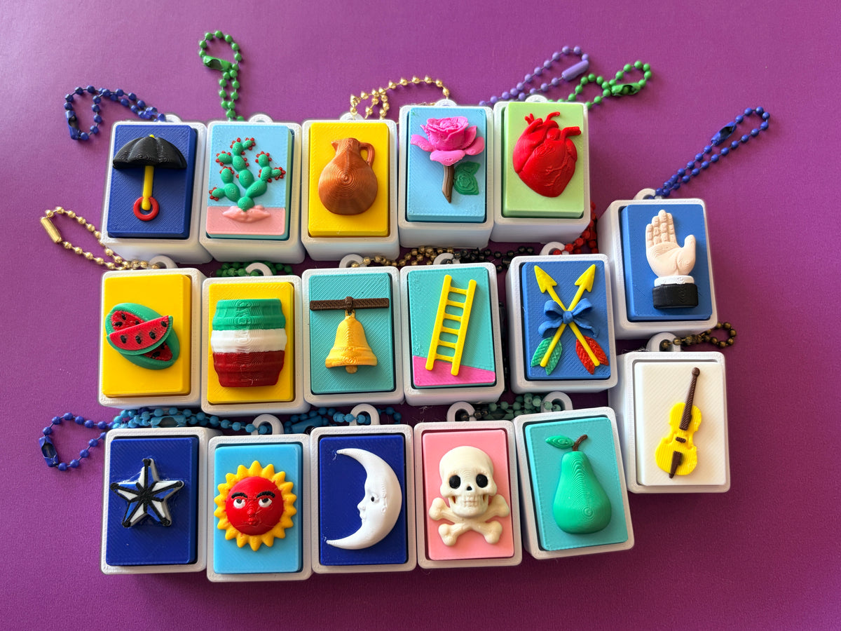 Mexican Folk Art Fidget Clicker Keychain – 3D Printed Bingo-Style Charm