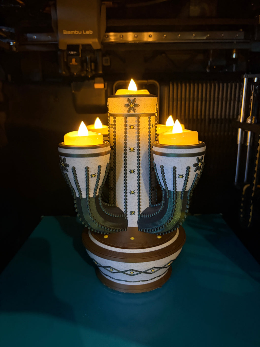 Cactus Tea Light Candle Holder | Southwestern 3D Printed Decor | 5-Light LED Candelabra