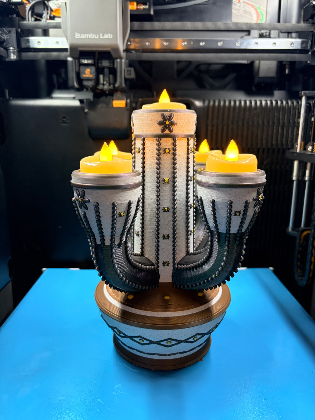 Cactus Tea Light Candle Holder | Southwestern 3D Printed Decor | 5-Light LED Candelabra