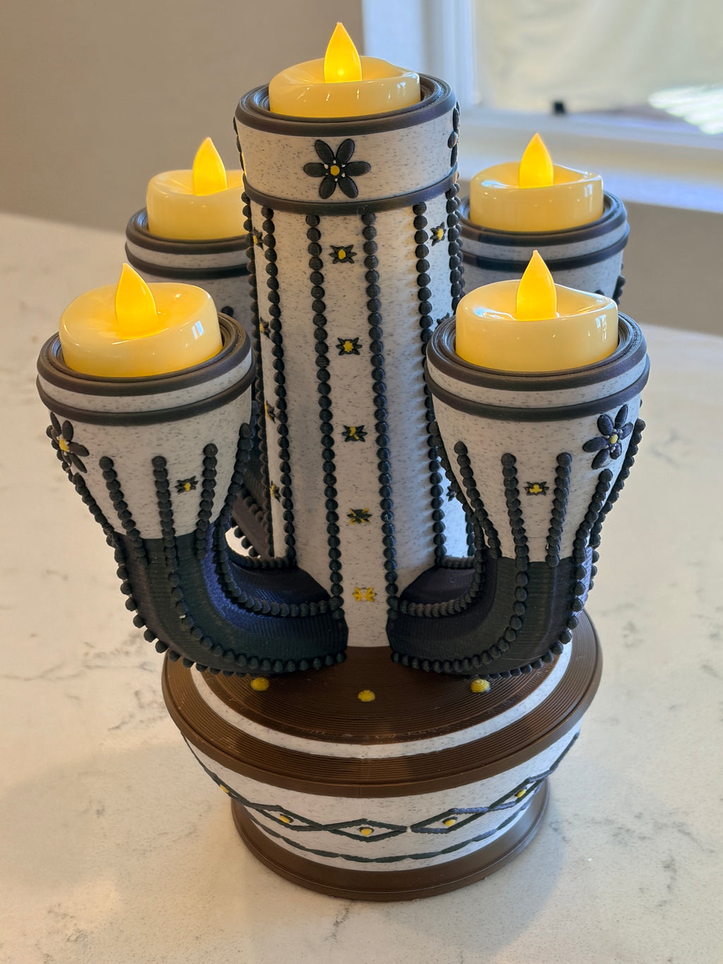 Cactus Tea Light Candle Holder | Southwestern 3D Printed Decor | 5-Light LED Candelabra