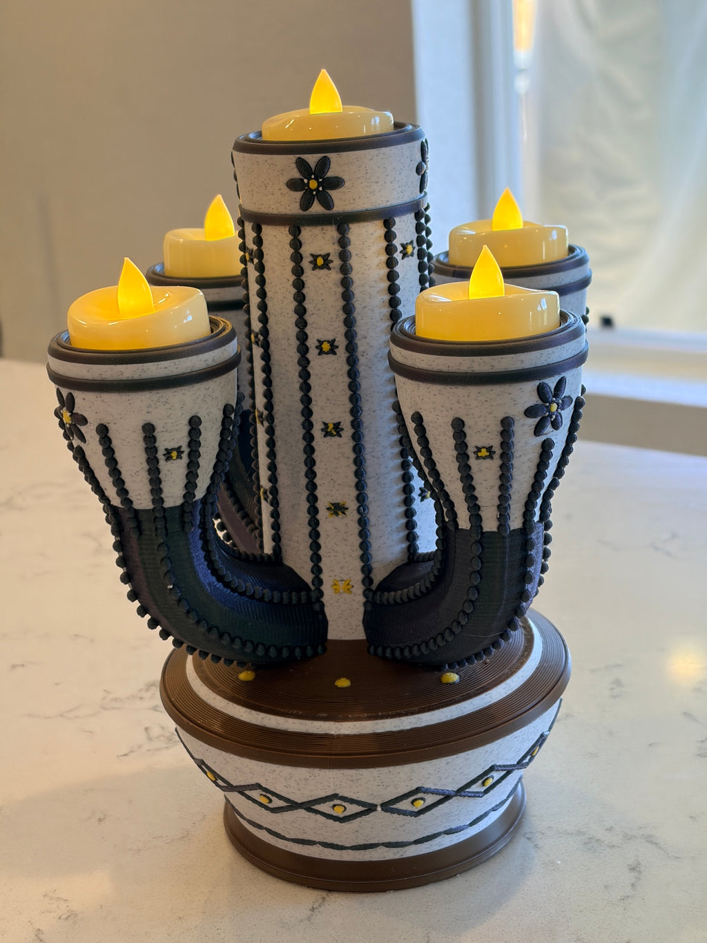 Cactus Tea Light Candle Holder | Southwestern 3D Printed Decor | 5-Light LED Candelabra