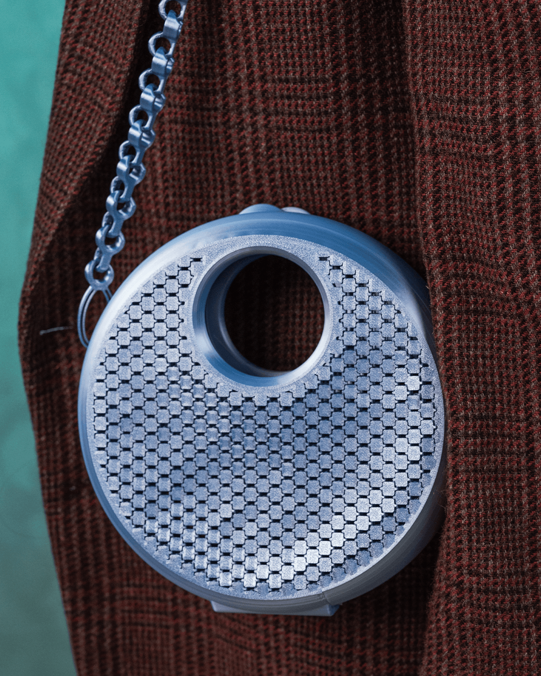 3D Printed Round Purse | Luna Mesh Circle Bag | Full Moon Handbag with Cutout Handle & Chain Strap