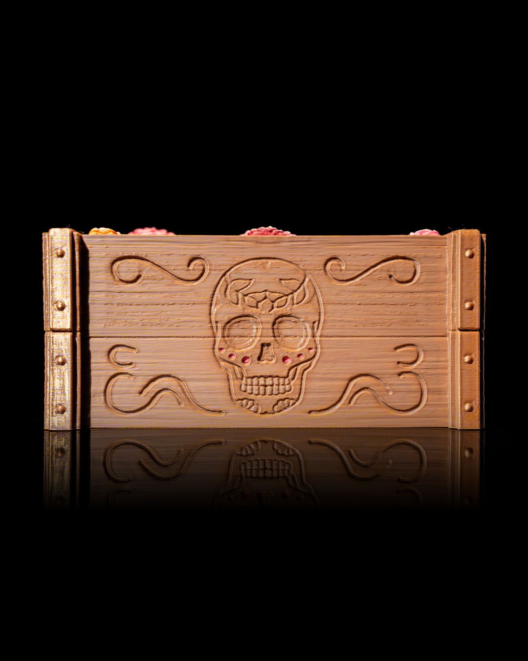 Day of the Dead Tequila Shot Glass Holder | Ofrenda Sugar Skull Marigold Crate | Dia de los Muertos Barware | Holds 4 Standard Shot Glasses