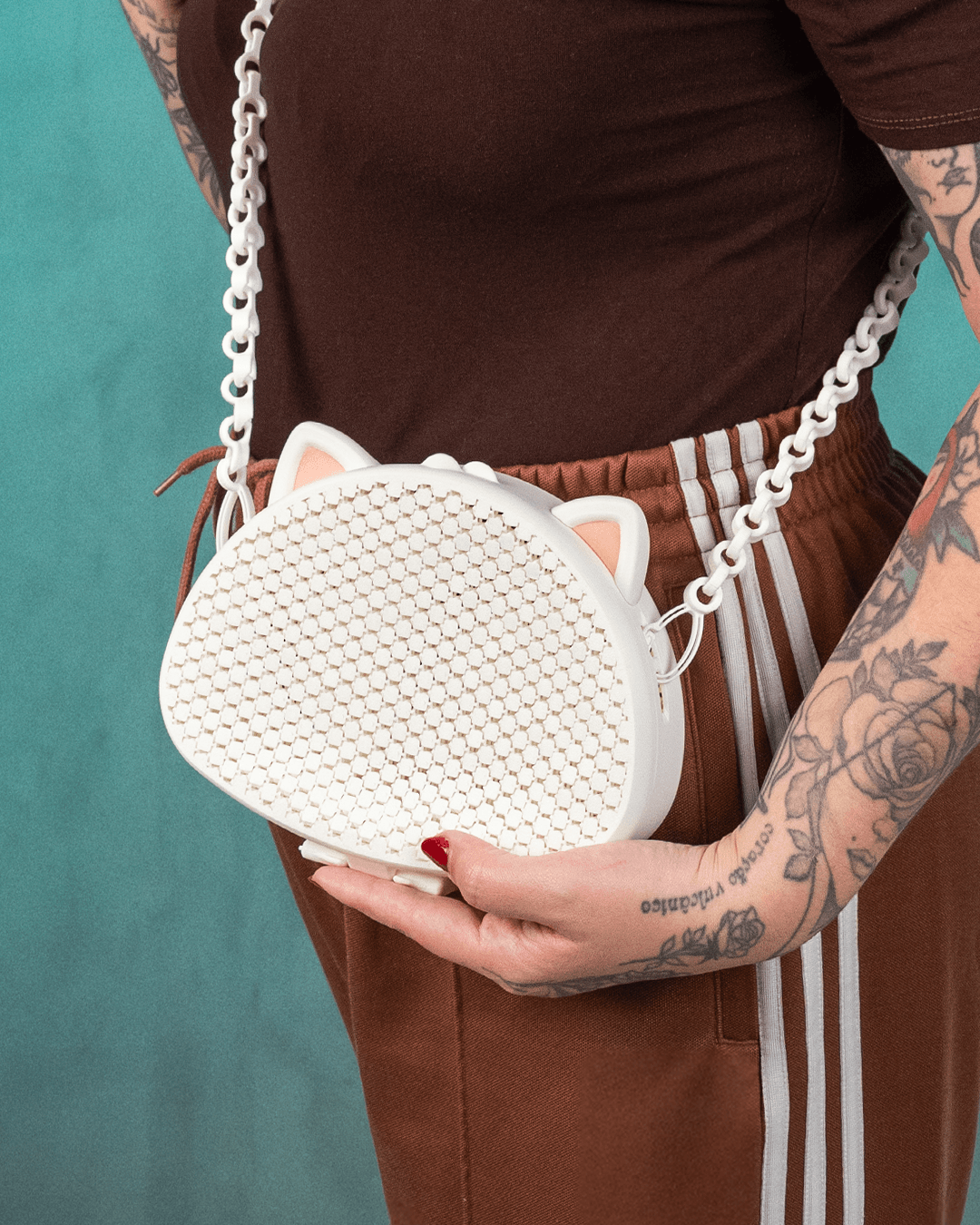 3D Printed Cat Purse | Mesh Kitty Crossbody Bag | Articulated Chain Strap | Kawaii Cat Ears Handbag