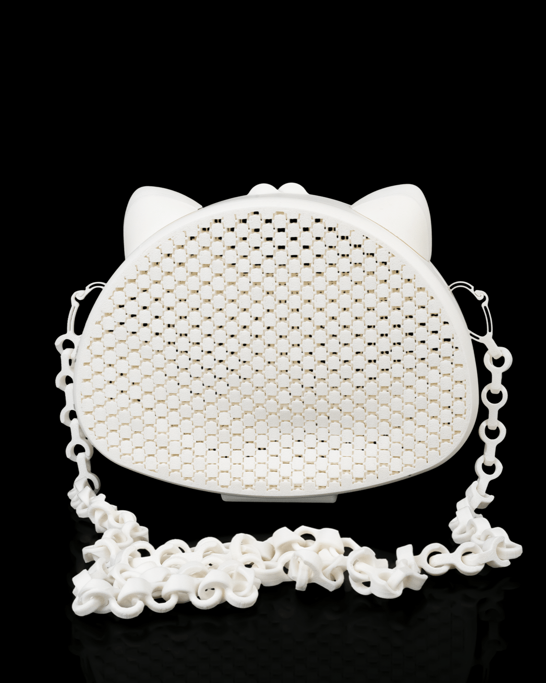 3D Printed Cat Purse | Mesh Kitty Crossbody Bag | Articulated Chain Strap | Kawaii Cat Ears Handbag