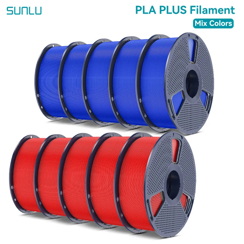 SUNLU Pla Plus 3D Filament 1.75mm Neatly Wound High Toughness Multicolor Plastic PLA+ Filaments for Most FDM 3D Printer 10KG