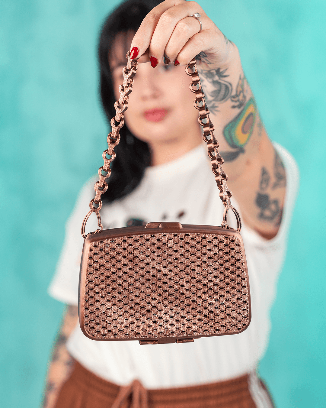 3D Printed Mesh Clutch | Soft Close Minimalist Handbag | Structured Purse with Chain Trim