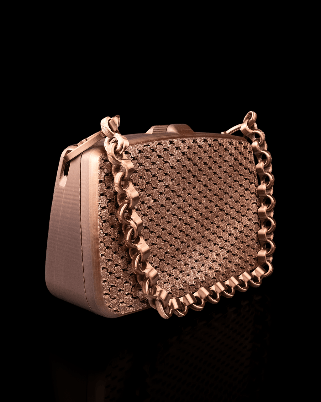 3D Printed Mesh Clutch | Soft Close Minimalist Handbag | Structured Purse with Chain Trim