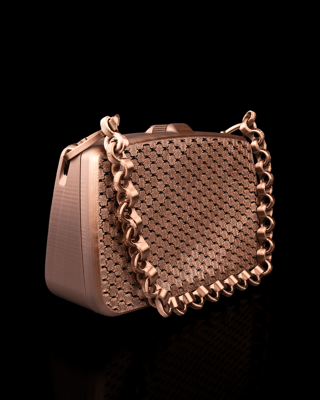 3D Printed Mesh Clutch | Soft Close Minimalist Handbag | Structured Purse with Chain Trim