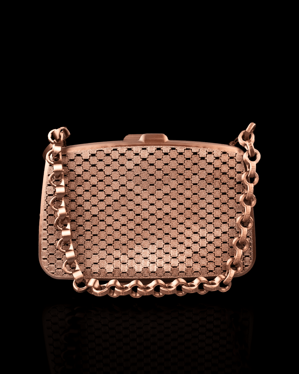3D Printed Mesh Clutch | Soft Close Minimalist Handbag | Structured Purse with Chain Trim