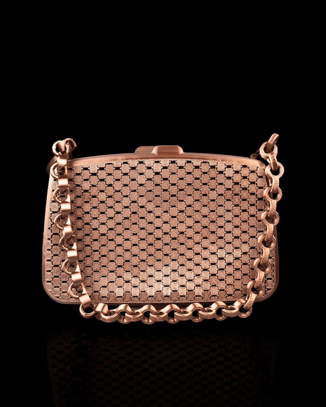 3D Printed Mesh Clutch | Soft Close Minimalist Handbag | Structured Purse with Chain Trim