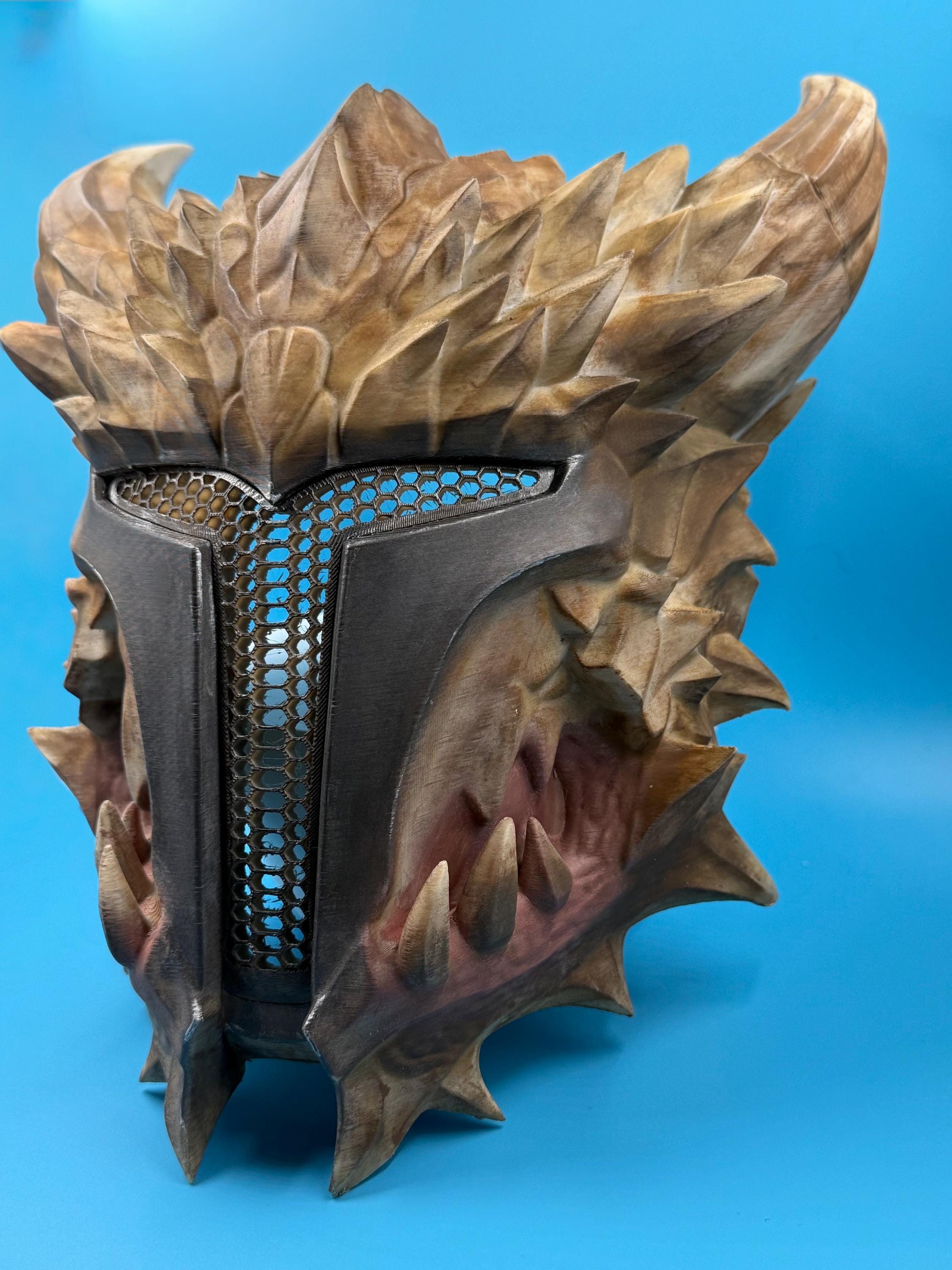3D Printed Spiked Dragon Helmet | Primed Cosplay Armor Prop