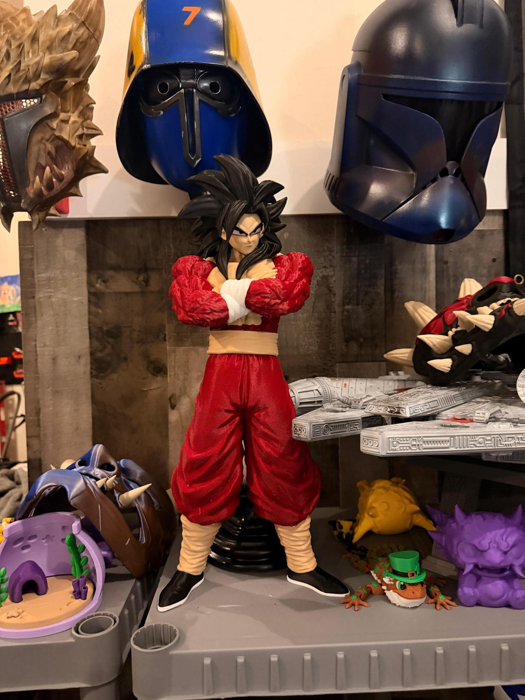 20 Inch Multicolor 3D Printed Saiyan Warrior Figure | Anime Manga Desk Display