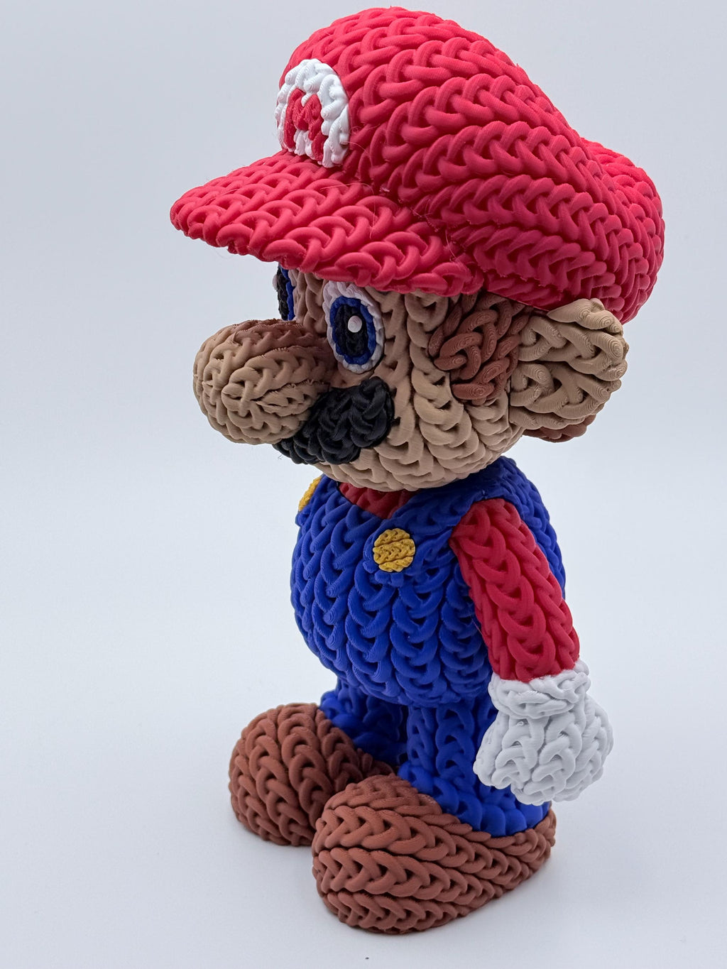 3D Printed Knit Style Plumber Figure | 8.5 Inch Crochet Look Character Display