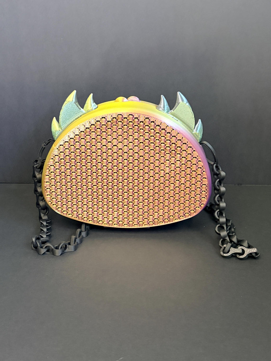 Dragon Crossbody Bag with Chain Strap — Spiked Dragon Purse — Woven Lattice Clutch -Fantasy Gift