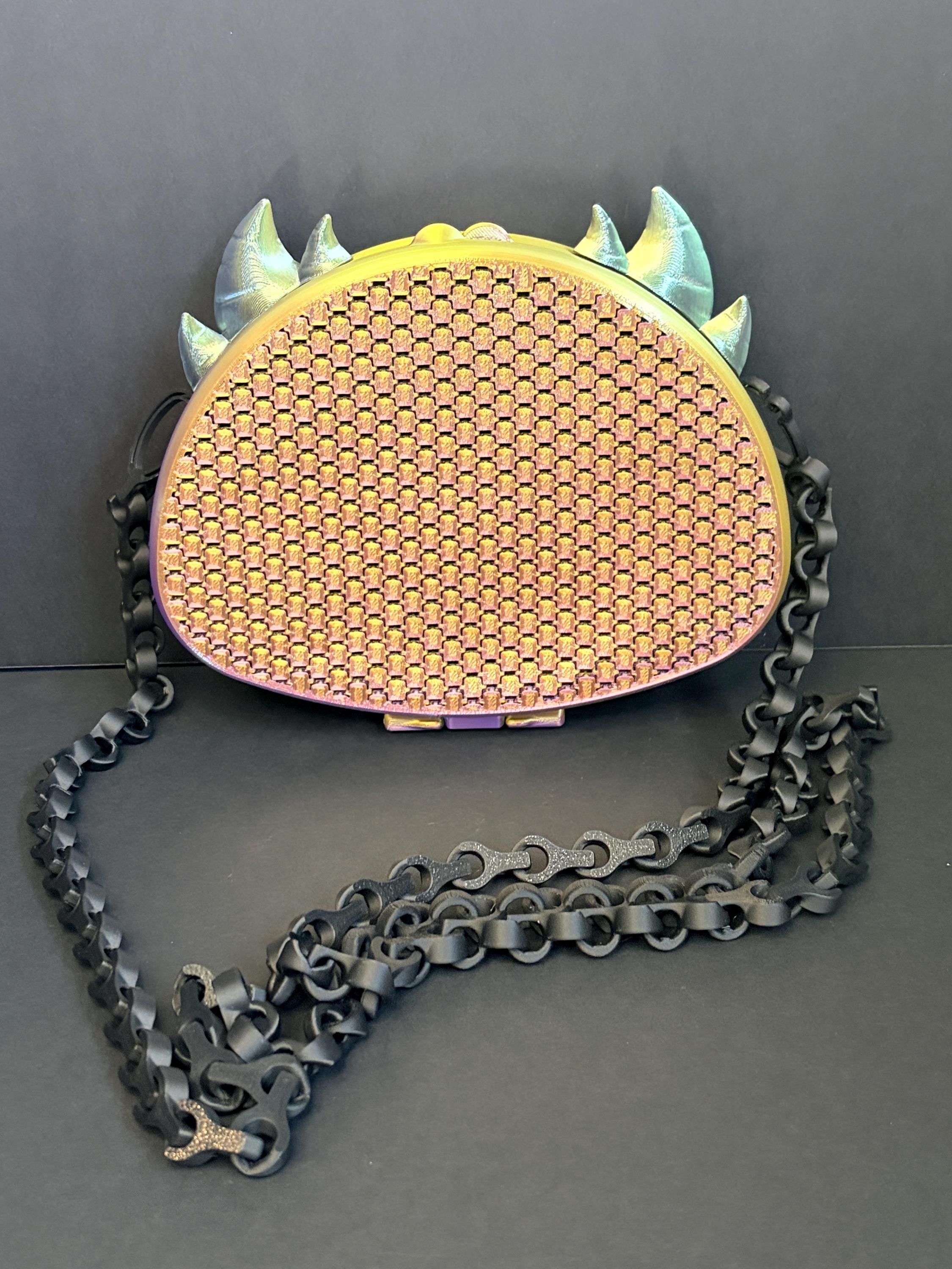 Dragon Crossbody Bag with Chain Strap — Spiked Dragon Purse — Woven Lattice Clutch -Fantasy Gift