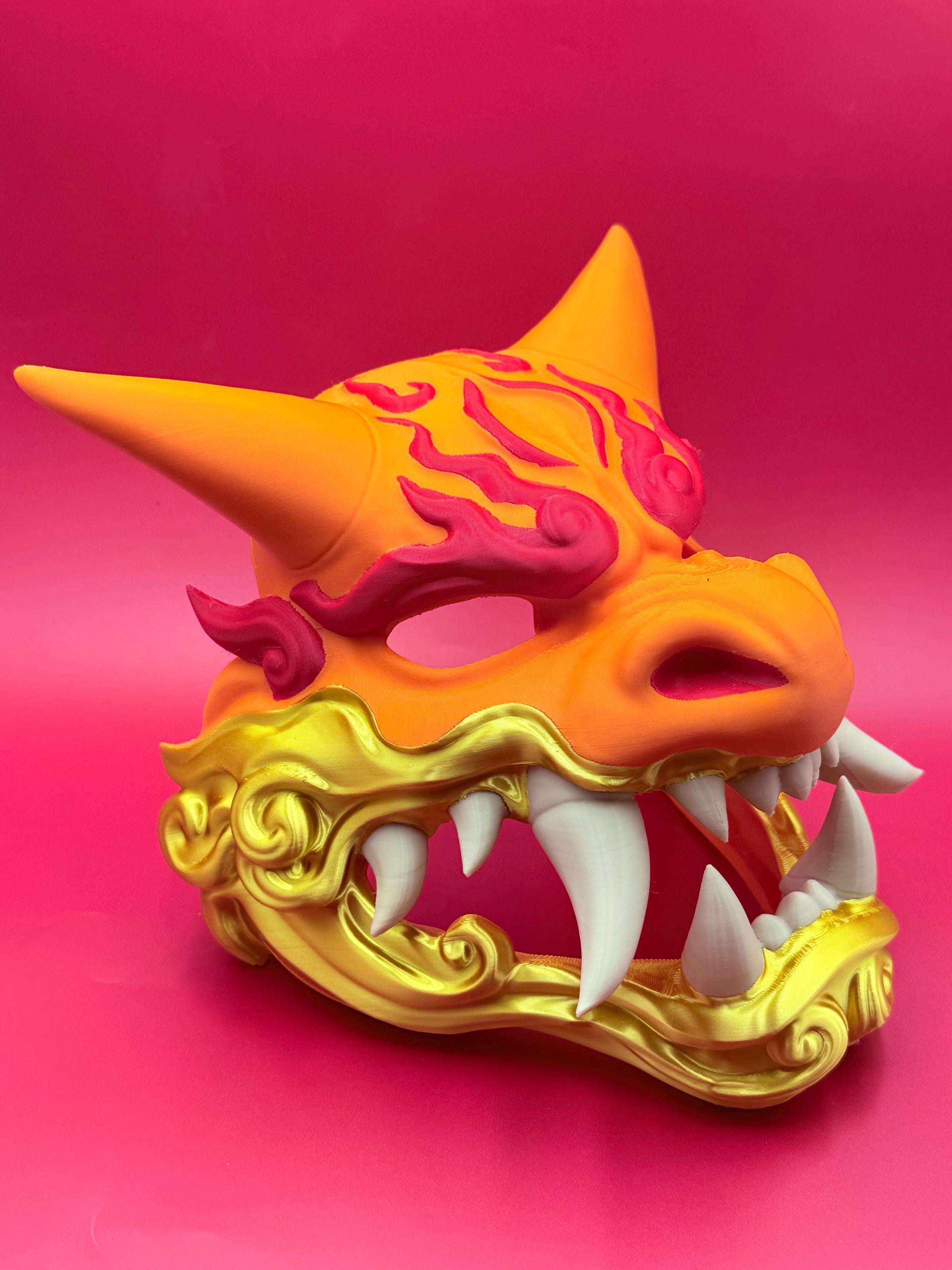 Fire Dragon Mempo Mask | Samurai Anime Wall Art